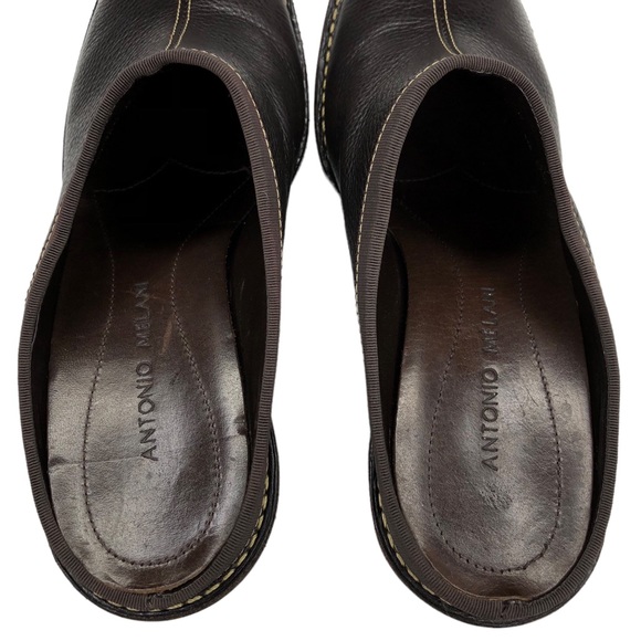 ANTONIO MELANI Pebble Print Leather Mule Wedges Brown Size 7 - Picture 5 of 12